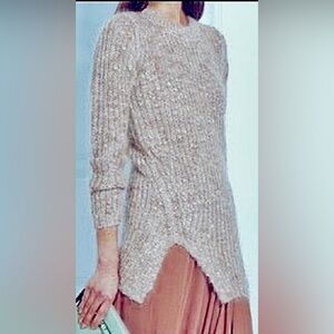 By Malene Birger Sweater Mohair Wool Long Pullover rib knit Taupe Color size M